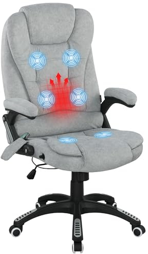 Vinsetto Silla de Oficina con Masaje de 6 Puntos Silla de Escritorio Giratoria con Función Basculante con Calefacción Altura Ajustable Respaldo Reclinable y Mando a Distancia 65x71x110-120 cm Gris