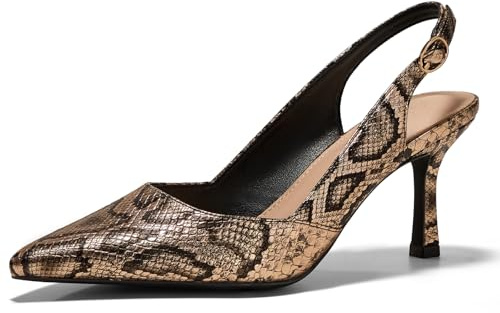GotSoft Women's Slingback Kitten Heels Closed Pointed Toe Pumps Wedding Party Dress Shoes, Gold Snake, Size 8