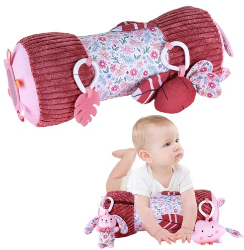 RNPKZ Tummy Time Pillow for Babies, Tummy Time Roll with Integrated Rattle & Squeaker, Montessori Sensory Pillow,Interactive Soft Baby Pillow, Infant Tummy Time Pillow for Babies 0-12 Months