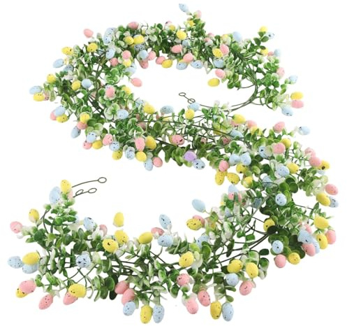 Xmccvt Ghirlanda Pasquale per il, 2 Pezzi Ghirlanda Decorativa Uova di Pasqua Primaverile Artificiale, Decorazioni Primaverili Rustiche, Ideale per Feste, da Appendere su Parete,