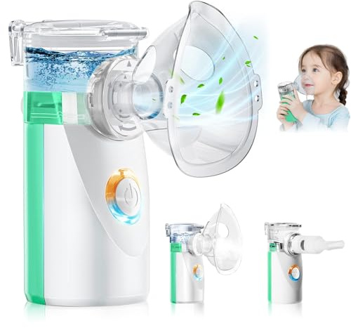 Aérosol pour Toute la Famille – Nébuliseur Ultrasonique pour Enfants, Adultes et Bébé, Inhalateur avec 2 Masques et Embout Buccal, Piles non incluses, Vert