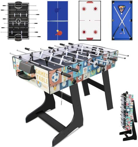 Hyner Mesa 4 en 1 121cm Futbolín Billar Air Hockey Tenis de Mesa
