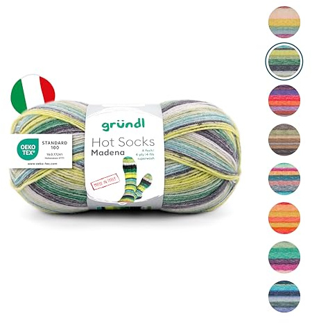 Gründl Wolle Hot Socks Madena 4-fach - Sockenwolle für 1 Paar Socken - Sockengarn - Weich und hautfreundlich - 75% Schurwolle, 25% Polyamid - 1 Knäuel 100 g / 420 m -Nadelstärke 2,5-3 - Grün