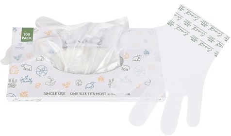 100% Compostable Gloves Disposable Latex Free [One Size Fit Most, 100CT] Food Service Disposable Gloves, Food Prep Cooking Gloves, Eco-Friendly, by Earth's Natural Alternative,Off-white