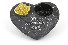 Novaliv Grabschmuck Herz Schwarz mit Rose Spruch Wir vermissen Dich Grabdeko Grabherz Wetterfest Grabdekoration Gedenkstein Teelichthalter Trauerstein
