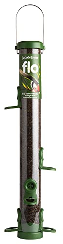 Bird Feeders For Small Birds - Jacobi Jayne® flo™ Classic Green Large Easy-clean Bird Feeder For Niger Seed - Bird Niger Seed Feeders Hanging Wire Included - Bird Niger Seed Feeder For Garden Birds