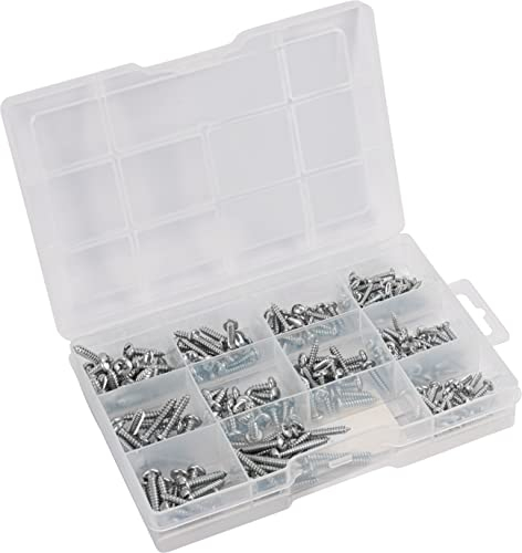 Connex Blechschrauben-Sortiment 265-teilig - Diverse Größen - Linsenkopf - PH Phillips-Antrieb - Vollgewinde - Verzinkt / Schrauben-Set / Sortimentskasten / DP8500119