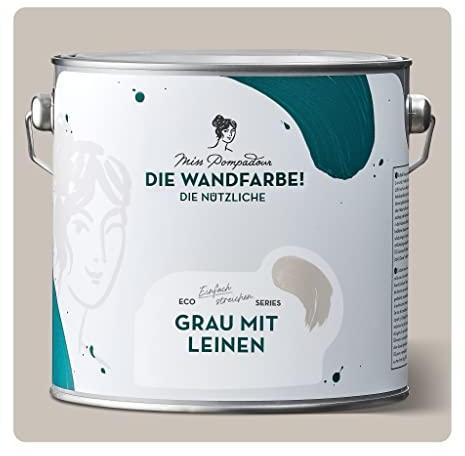 MissPompadour abwaschbare Wandfarbe Grau mit Leinen 2,5L - hohe Deckkraft & Ergiebigkeit - matte, scheuerbeständige Innenfarbe - geruchsarm, wasserbasiert, atmungsaktiv - Die Nützliche