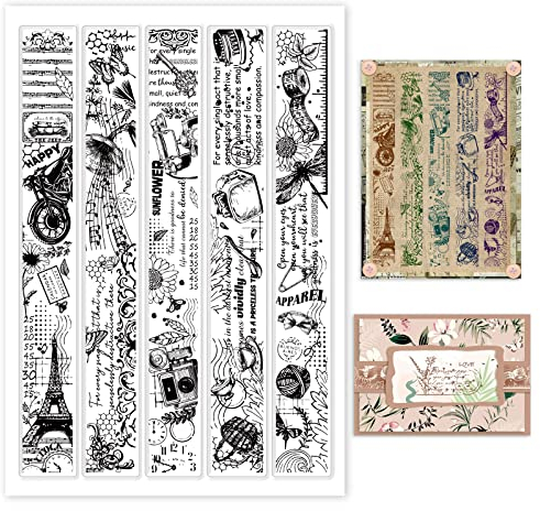 GLOBLELANDVintage Element Hintergrund Klare Briefmarken Silikonstempel 8.27x5.83ZollSpitzenblumen Kameraetikett Transparente Stempel zum Erstellen von Karten Fotoalbum Dekor