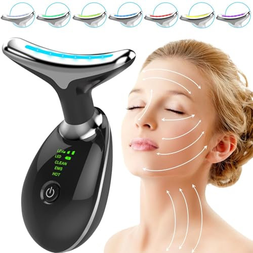 Masajeador facial cuello y cara,Masajeador Cara Cuello Antiarrugas, Lifting para Aclarar Líneas del Cuello,Antiarrugas Cuello con Calor Luz LED EMS Lifting,Lifting para Aclarar Líneas del Cuello