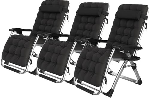 Liegestuhl für den Innenbereich, 3-teilig, für den Außenbereich, klappbar, Liegestuhl, Sonnenliege, Garten-Relax-Sessel, 2-in-1, gepolstert, klappbar, abnehmbare Kopfstütze, max 200 kg (grau