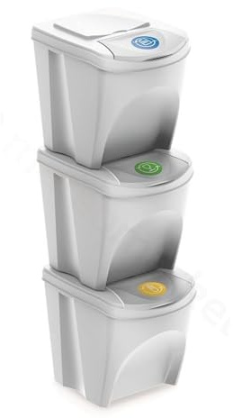 Juego de 3 cubos de reciclaje de 3x 25litros color blanco