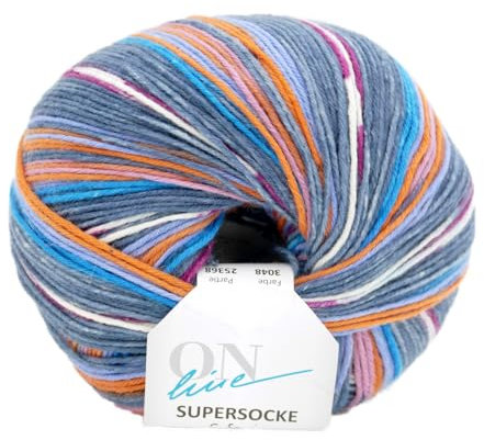 Online Garne Supersocke Sockenwolle 6-fach Merino Color | Strumpfwolle 6-fädig mit Merinowolle | 150g dickes Sockengarn mit Farbverlauf | 75% Wolle, 25% Polyamid (3048)