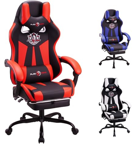 Play haha.Ergonomic reclining seat with footrest adjustable headrest and lumbar cushion high back support padded armrests PU leather finish for gaming home or office use