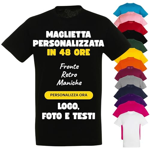 PACDESIGN Maglietta Personalizzata Uomo 100% Cotone - Tshirt Personalizzate con Foto, Logo, Nome, Frasi - Regali e Gadget Personalizzati (Nero - S)