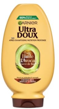 Garnier Ultra Doux - Après-Shampooing pour Cheveux Secs, Bouclés à Crépus - À l'Huile d'Avocat et Beurre de Karité - Texture Crémeuse et Onctueuse - 360 ml - Homme & Femme