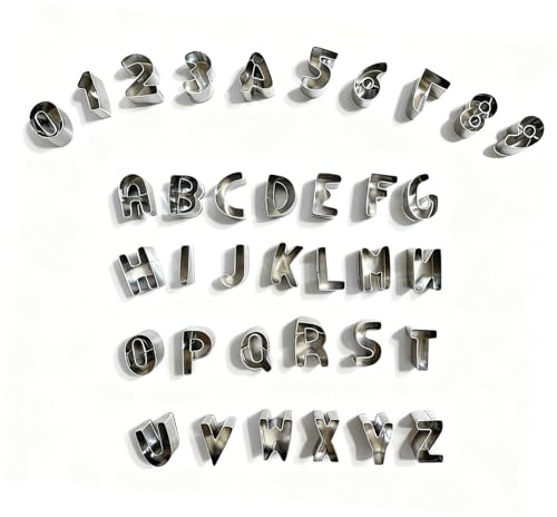 Buchstaben Ausstecher Edelstahl Alphabet und Zahlen Ausstechformen, 36 Stück Plätzchen Ausstecher für Fondant, Kekse, Obst, Teig, Werkzeuge für Geburtstag, Weihnachten, Neujahr und Feiertage