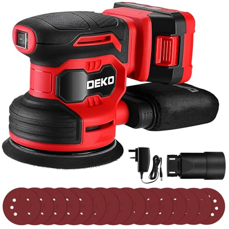 Cordless Sander: DEKOPRO 20V 2000mAh Cordless Random Orbital Sander,6000-13000RPM,125mm Sander with 15Pcs Sandpapers & Dust Extraction for Sanding, Polishing Wood, DIY, Home Improvements