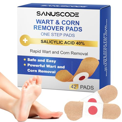 Kaipetzzz 42pcs Salicylic Acid Verruca Treatment,Wart and Corn Remover Plasters,Deep Verruca Removal Patches for Common,Plantar Wart and Corn for Hands,Feet and Toes,Pain Relief for Adults