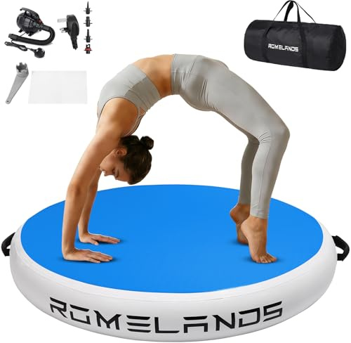 ROMELANDS 3.3FT Air Spot Gymnastics Mat, Inflatable Round Tumble Air Barrel with Electric Pump, Back Handspring Trainer for Yoga, Cheerleading & Home Gym