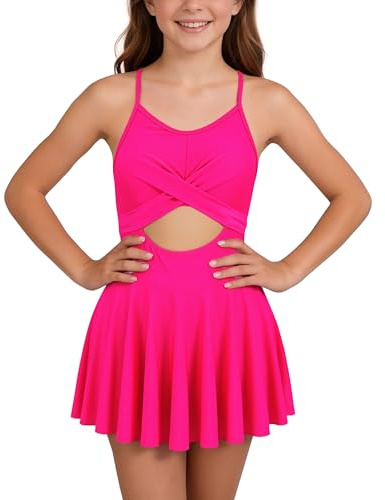 Happy Cherry - Robe de Bain Été Fille Maillot de Bain Une Pièce Ados Filles avec Jupe Enfant Vêtements de Natation Fines Bretelles Réglables avec Soutien Gorge pour Plage Surf - 11-12 Ans - Rose foncé