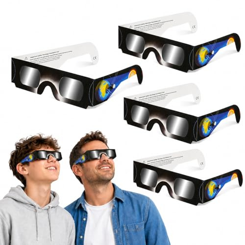 QIWEI Gafas Eclipse Solar Homologadas ISO 12312-2 Cartón Pack 4