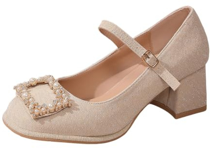Donna Scarpe Tradizionali Scarpe Donna Con Tacco Quadrato Blocco Caviglia Fibbia Moda Stivaletti Oxford Cerimonia
