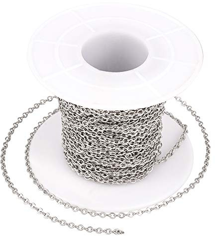 Craftdady 32,8 fot rostfritt stål oval rolo kabelkedja länk med spole lödd kors trottoarkant 2,4 x 1,9 x 0,4 mm för halsband smyckestillverkning