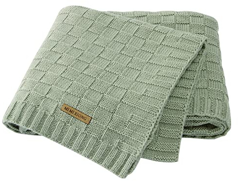 LAWKUL Mantas de bebé para niños, de Punto Trenzado, Manta Suave para recién Nacido, Manta para Envolver Cochecito, Cuna, Verde Salvia, 40 x 30 Pulgadas