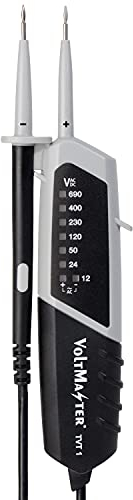 Voltmaster TVT 1 Zweipoliger Spannungsprüfer CAT III 600 V mit LED-Anzeige für Gleich- und Wechselspannungen (kompakte Bauform, Einhandbedienung, Spannungsbereich 12-690 V AC/DC), Schwarz/Grau
