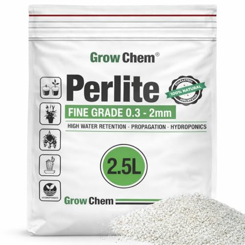 Grow Chem Perlite FINE for Plants (2.5 Litre) 0.3–2mm Fine Grade Seedling Mix- Premium Horticultural Perlite for Hydroponics & Propagation, Improves Drainage and Water Retention