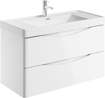 Go Bathrooms Eaton 900mm Wall Hung White Vanity Unit Includes White Resin Basin Gloss Finish Bathroom Furniture Storage Sink Unit