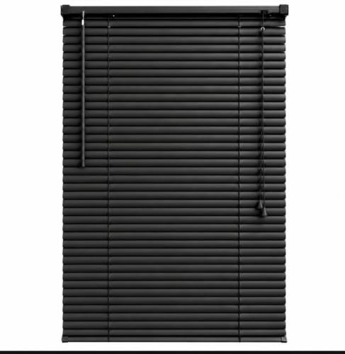 Ruby Deals PVC Venetian Blind Blinds Window (Black 150W x 150H cm) | 25mm Thin Slats Kitchen Window Blinds Treatments Easy Fit Curtains Trimmable Fittings Home Office