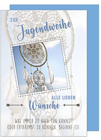 Edition Seidel Premium Glückwunschkarte zur Jugendweihe mit Umschlag. Eine einzelne Karte zur Jugendweihe mit Spruch. Grusskarte Traumfänger Himmel Junge Mädchen (JW127 SW023)