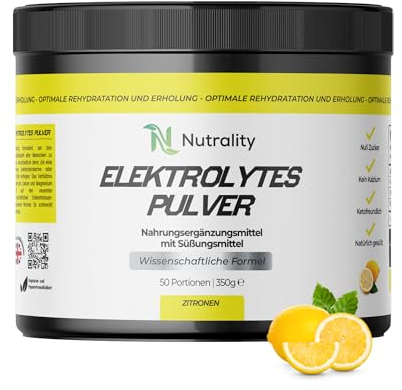 Nutrality Electrolytes Powder 350g | Vegan | Sugar, Calcium & Artificial Flavour Free | Keto Electrolytes, Paleo Hydration | 1000mg Sodium, 200mg Potassium & 60mg Magnesium | 50 Servings | Lemon