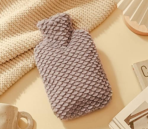 LUMoony Varmvattenflaska med överdrag 500 ml varmvattenflaska med varmt överdrag fluffig läckagesäker sängflaska varmvattenflaska för barn och vuxna värmeflaska med mjukt överdrag modern