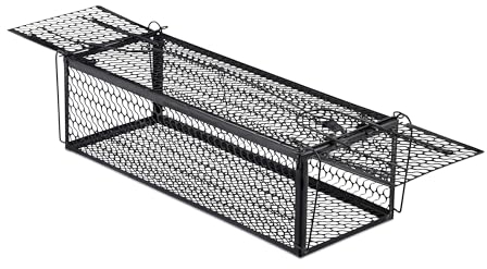 Relaxdays Trampa para Ratones Vivos, Ratonera no Letal, 11,5x38x14 cm, Jaula Metálica Atrapa Ratas sin Matarlas, Negro, Hierro