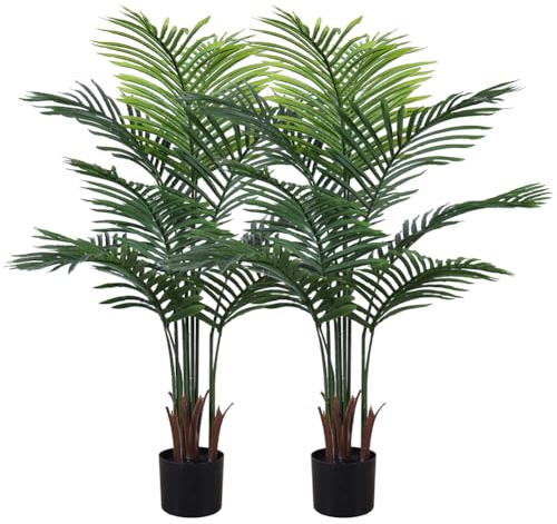 Olrla 120cm Künstliche Palme im 2er Pack, Künstlicher Tropischer Baum mit Schwarzem Pflanztopf, Areca Pflanze aus Kunstseide für Zuhause, Büro, Wohnzimmer, Dekoration im Innenbereich