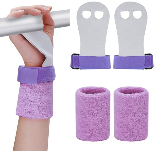 Abeillo Juego de 2 muñequeras de gimnasia para niñas y jóvenes, color morado, barra de gimnasia, protección de palma y soporte de muñeca, accesorios deportivos para entrenamiento y ejercicio de niños