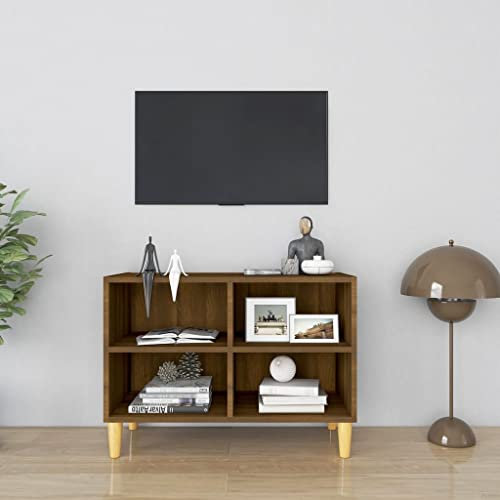 ShGaxin Meuble TV, table TV, meuble TV, meubles de salon, meuble TV, table de télévision, pieds en bois massif chêne marron 69,5 x 30 x 50 cm