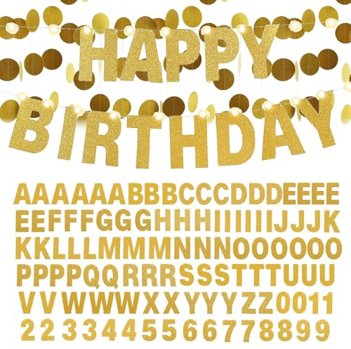 Striscione fai da te, ghirlanda con lettere dorate, 107 numeri, striscione di compleanno per feste, ghirlanda di auguri