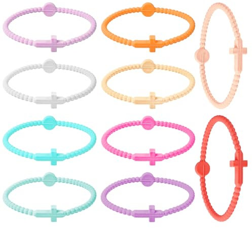 loghohu 10 pulseras de cruz, pulseras de silicona con círculo geométrico cristiano de Jesús para niñas, familiares, amigos, parejas, regalo de amistad para mujeres y hombres (10 colores), talla única