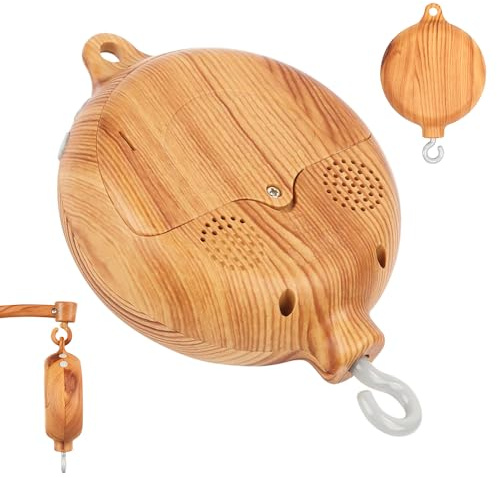 Hojalis Baby Mobile Spieluhr, Elektrische Krippe Spieluhr mit 35 Melodien, Baby Kinderbett Mobile MusicBox mit drehbarem Haken Drehbar, Holzmaserung Optik, CotMobile mit Musik für Babys Dusche