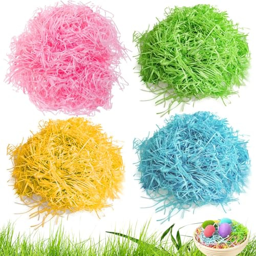 Paglia decorativa per cesti di Pasqua, 4 colori disponibili (Giallo, Verde, Rosa, Blu), 50 g per confezione, ideale per uova di Pasqua, cesti e confezioni regalo