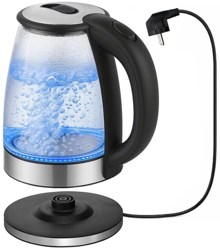 Sikida Glas Wasserkocher 1,8L - sehr leise - zertifiziert BPA-frei, 360° drehbare Basis, LED-Beleuchtung, Borosilikatglas, automatische Abschaltung, Überhitzungsschutz, Stilvoll & langlebig