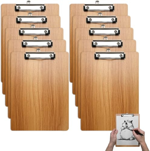 Porte Bloc A4, 10 Pièces Porte Bloc A4 avec Pince et Crochet Caché, Presse-Papiers en Bois, Clipboard pour Bureaux, Écoles et Restaurants