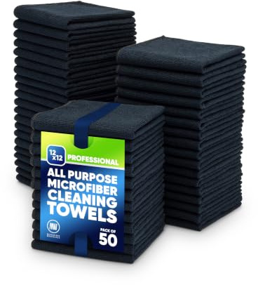 Microfiber Wholesale 12 x 12 Cleaning Cloths (50 Pack) Reusable Towels, Wash Rags, Dust Cloth, All-Purpose: Kitchen, Dish, Cars, Shop, Glass (Black)