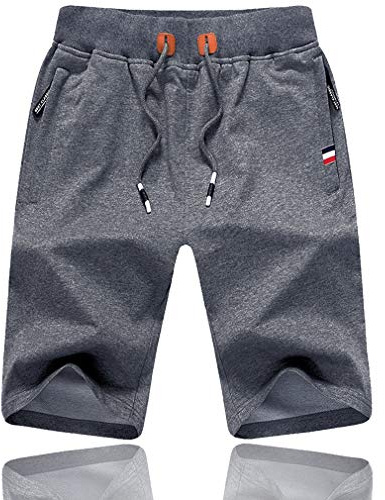 Tansozer Mens Shorts Cotton Gym Summer Casual Sports Shorts Elasticated Waist with Zip Pockets (Dark Grey, Small)