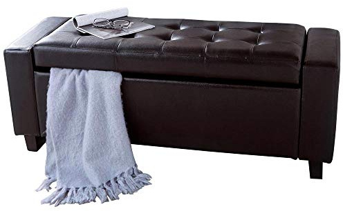 BAKAJI Cassapanca Pouf Contenitore Poggiapiedi per Camera da Letto Panca Sgabello con Struttura in Legno Rivestimento in Eco Pelle Seduta Apribile Imbottita Dimensioni: 110 x 40 x 40 cm (Marrone)