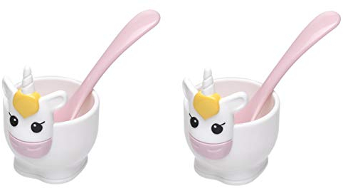 Joie Lot de 2 coquetiers et cuillères licorne en plastique sans BPA pour œufs mous et durs, rose clair